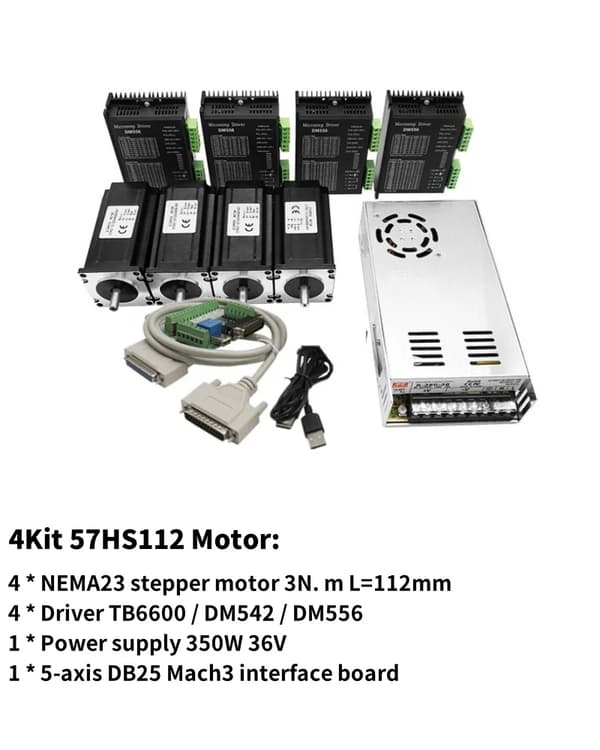 NEMA23 Steppermotorkit, Høj Moment 3N.m, Længde 112mm, Kompatibel med Mach3,LPT Bestyrelse, Driver DM556Driver DM556