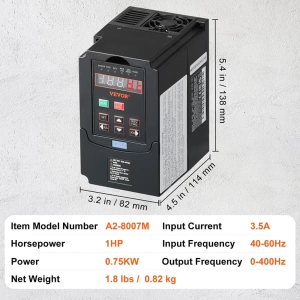 VEVOR Frekvensomformer, 10HK Effektudgang, 0-400Hz Frekvenskontrol,7,5 kW