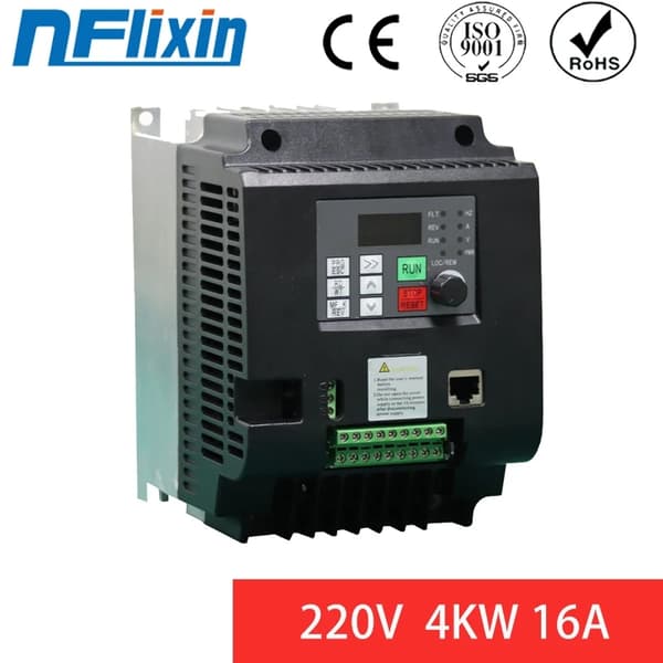 Muuttuva taajuusohjain, lähtötehoalue 0,75 kW - 7,5 kW, laaja lähtötaajuusalue 0 - 400 Hz,3-vaihe 220V, 220V 4kW, 1 vaihe 220V
