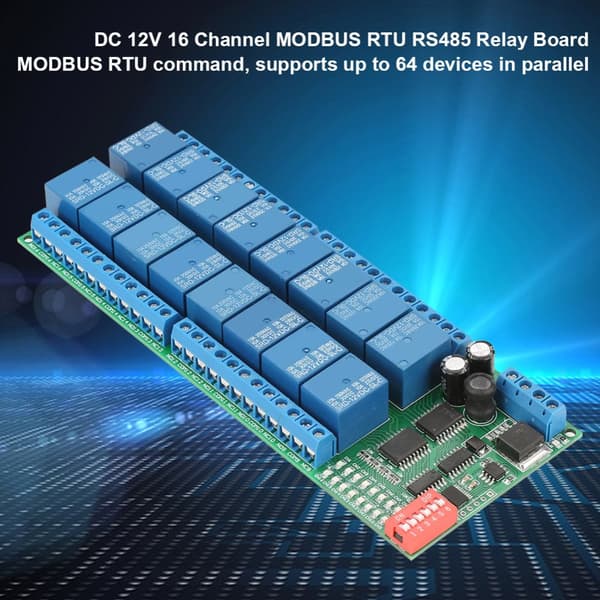 MODBUS Relæmodul, 16 Kanaler, RS485 Kommunikation, 12V DC