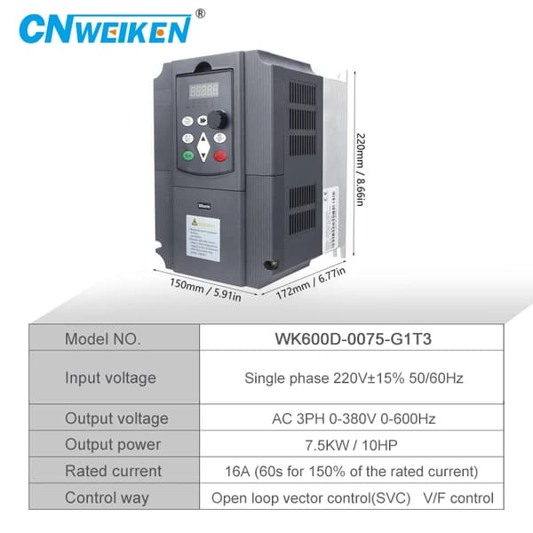 VFD Variabel Frekvens Inverter, Konverterer 220V til 380V, 7,5KW Udgang, 16A Nominel Strøm,220V til 380V 7,5kW
