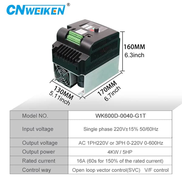 220V Variabel Frekvensdrev, 0,75KW/1HK, 1,5KW/2HK,220V 4kW 5HK, Enkeltfase 220V, 1-faset 220V motor