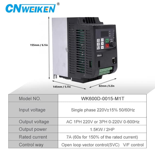 Variabel Frekvensdrev Konverter, 220V Indgang, 0,75KW/1HK til 2,2KW/3HK Effekt,Enkeltfase 220V, 1-faset 220V motor, 220V 1,5 kW 2 HK
