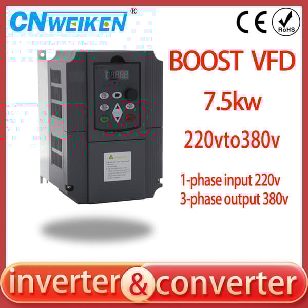 Frekvensomformer, 1 fase 220V til 3 fase 380V, justerbar udgangsfrekvens 0-600Hz,Enkeltfase 220V, Tre fase 380V, 4KW 5HK
