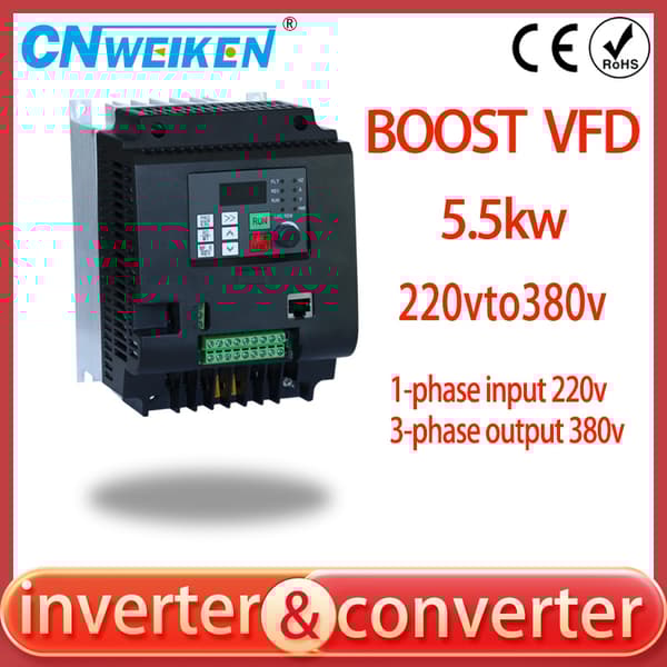 Frekvensomformer, 1 fase 220V til 3 fase 380V, justerbar udgangsfrekvens 0-600Hz,Enkeltfase 220V, Tre fase 380V, 4KW 5HK