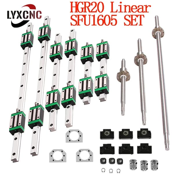 Tarkkuus CNC-lineaarikisko ja kuuliruuvisarja, korkealaatuiset materiaalit, eri pituudet (400/700/1000mm),6PCS HGR20 SFU1605