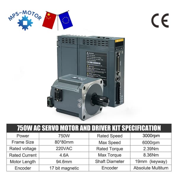 AC Servo Motor, 750W Effekt, 2,39Nm Moment,3000rpm