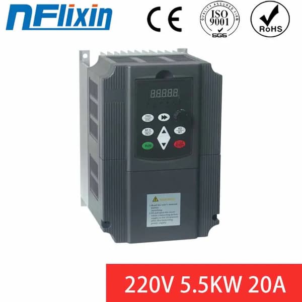 Variabel Frekvensomformer, Motorstyringskapacitet, Effektiv Strømstyring,1 fase 220V, 3 fase 220V, 220V 5.5KW(Sort)