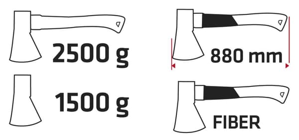 Økse 2500 g, hoved 1500 g, fiberskaft
