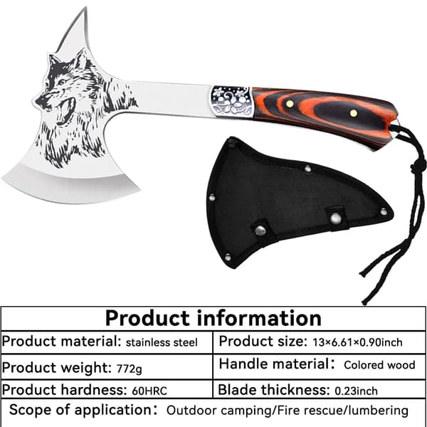Varghuvudyx, hög hårdhet rostfritt stål, ergonomiskt trähandtag,Axe3