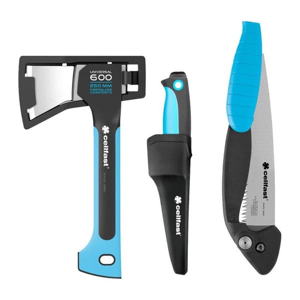 Cellfast campingset, kniv, yxa, viksåg, Energo