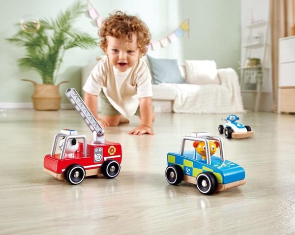 Hape Puinen ajoneuvo Apina sininen kilpa-auto