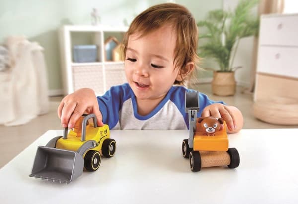 Hape Puinen ajoneuvo Apina sininen kilpa-auto