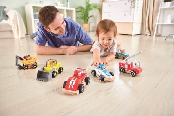Hape Puinen ajoneuvo Apina sininen kilpa-auto