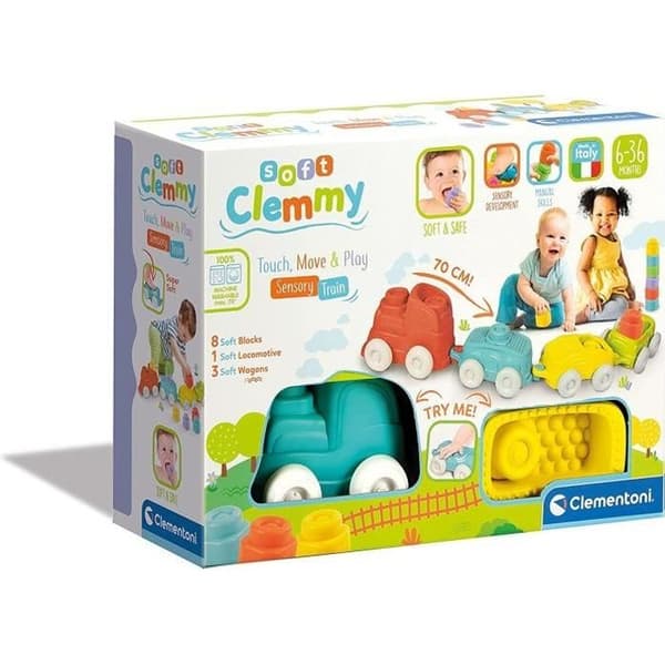 Sensoriskt tåg - Clementoni - Clemmy - Mjuka tegelstenar - Blå - Från 6 månader