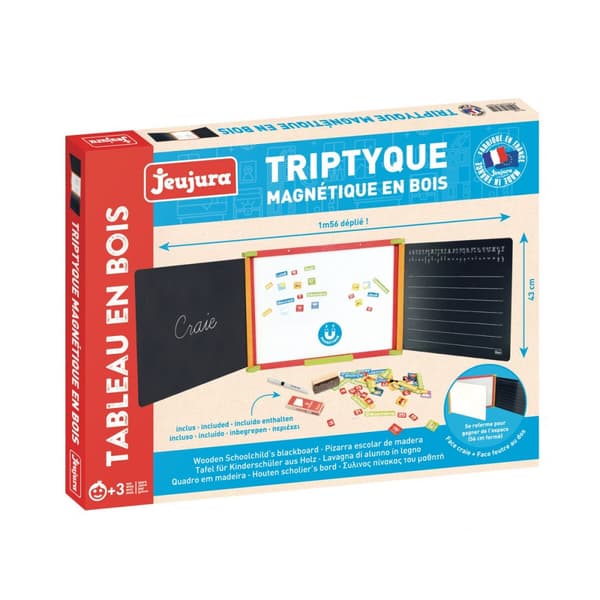 Dobbeltsidet tavle Jeujura Triptych wooden table 3 faces Magnetisk