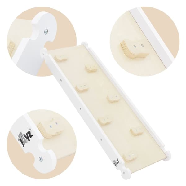 Joyz 2 in 1 kiipeilykaari liukumäellä; valkoinen; puinen; sateenkaarikeinu kiipeilyrampilla; Pikler-tyylinen; 2 kpl sisäkiipeilytelineitä lapsille 1