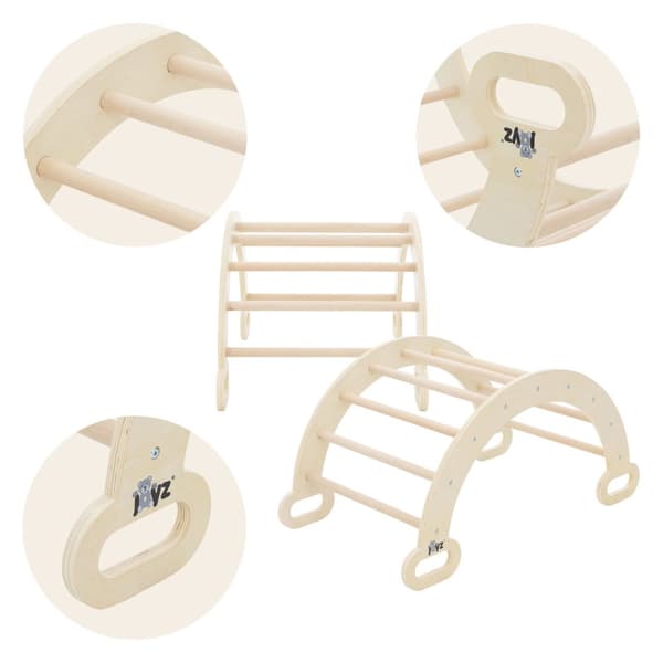 Joyz 2 i 1 klätterbåge med rutschkana; natur; av trä; regnbågsgunga med klätterramp; i Pikler-stil; 2-pack inomhus klätterställning för barn från 1