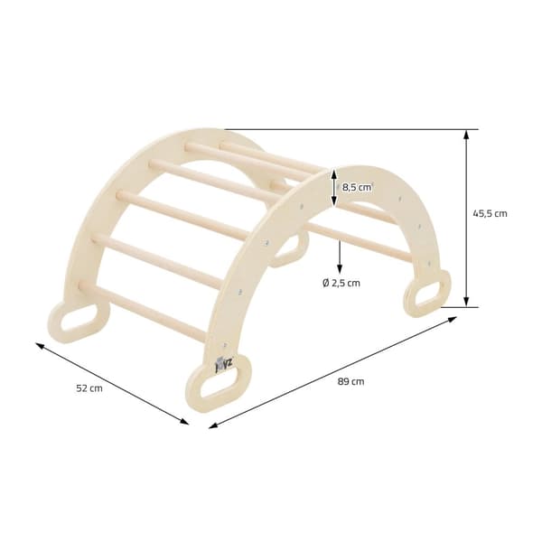 Joyz 2 i 1 klätterbåge med rutschkana; natur; av trä; regnbågsgunga med klätterramp; i Pikler-stil; 2-pack inomhus klätterställning för barn från 1