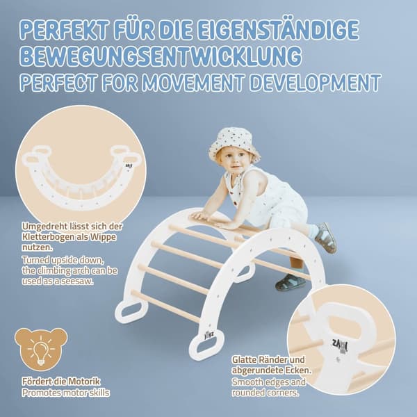 Joyz Klätterbåge för barn; vit; trägungbräda; 89x52x45;5 cm; inomhus klätterställning för baby och småbarn från 1 år; bågformad klättertriangel
