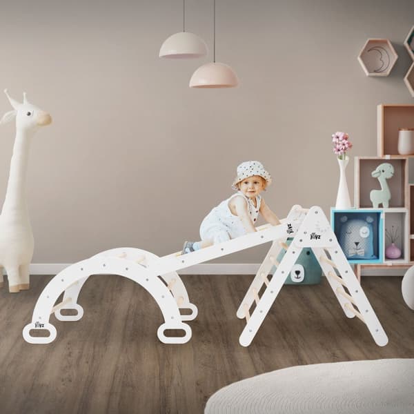 Joyz Klätterbåge för barn; vit; trägungbräda; 89x52x45;5 cm; inomhus klätterställning för baby och småbarn från 1 år; bågformad klättertriangel