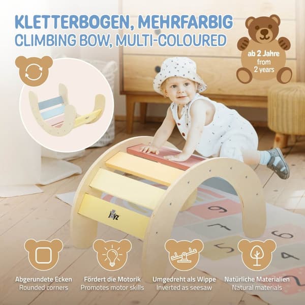Joyz Klatrebue til børn; Multifarvet; Træbuevugge; 74x41x38;5 cm; Indendørs klatrestativ til babyer og småbørn fra 1 år; Bue klatretrekant efter