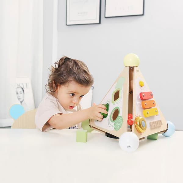 Aktivitetskubpyramid i trä - Flerfärgad - 30 cm - För barn från 2 år och uppåt