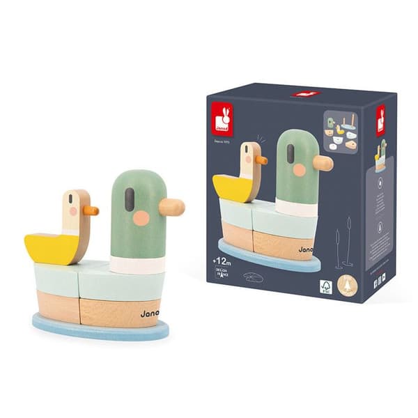 Sweet Cocoon Stackable Duck - 7 FSC trästaplingsdelar - tidigt lärande spel - utveckling av finmotorik - från 12 månader