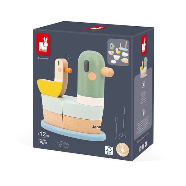 Sweet Cocoon Stackable Duck - 7 FSC trästaplingsdelar - tidigt lärande spel - utveckling av finmotorik - från 12 månader