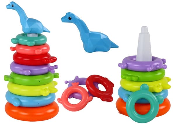 Giraffe pyramide puslespil 8 ringe farverige 29cm x 14cm x 14cm