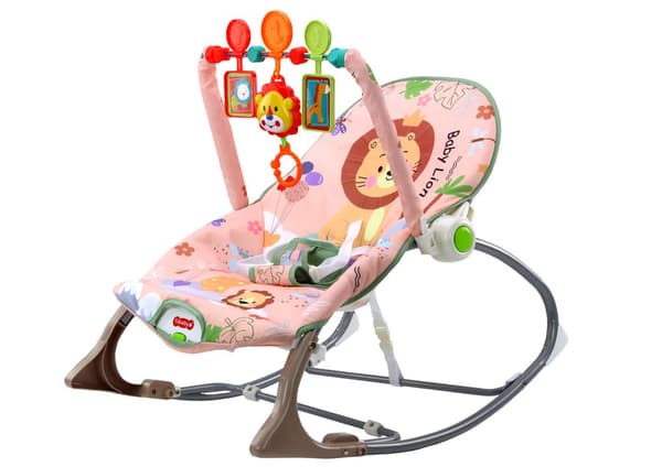 Gungstol Bouncer För Baby Vibration Ljud Gungstol Rosa Lejon