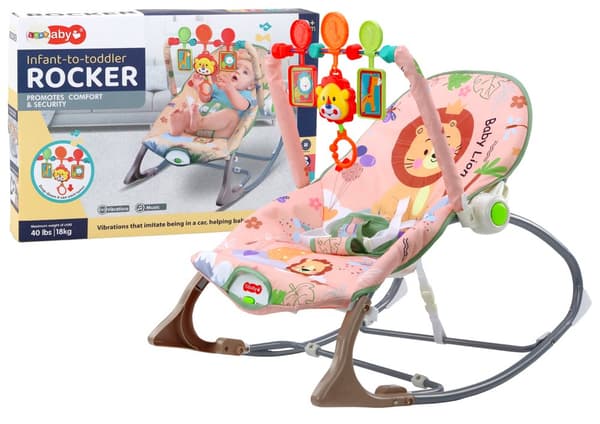 Gungstol Bouncer För Baby Vibration Ljud Gungstol Rosa Lejon