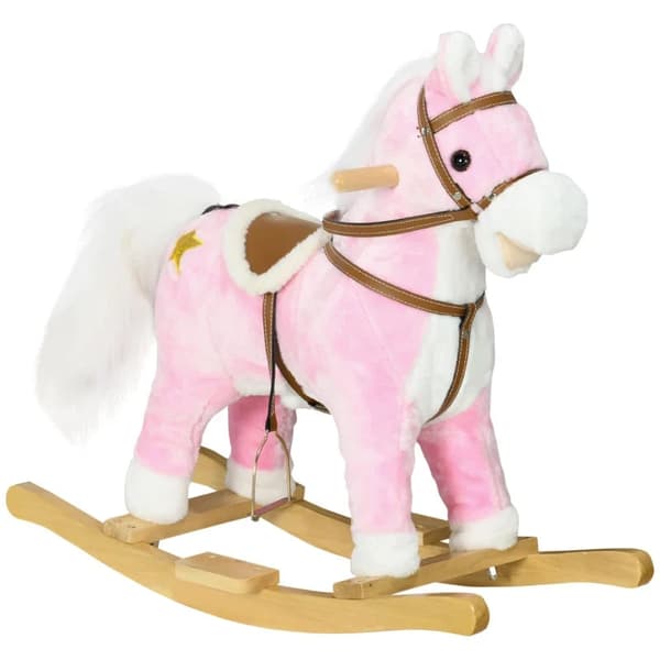 Rootz gyngehest - sadel med stigbøjler - lydeffekter - musik - plys krop - metalramme - op til 30 kg - pink - 68 cm x 26 cm x 62 cm