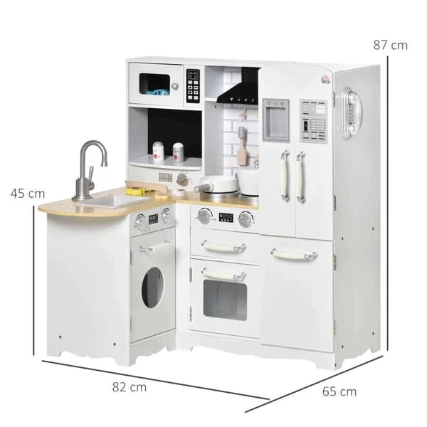 Rootz Børnekøkken Legesæt - Børnekøkken - Trækøkken - Køkkenlegetøj - Med vask Potter Køkken Gadgets - Træ/Hvid - 82 x 65 x 87 cm