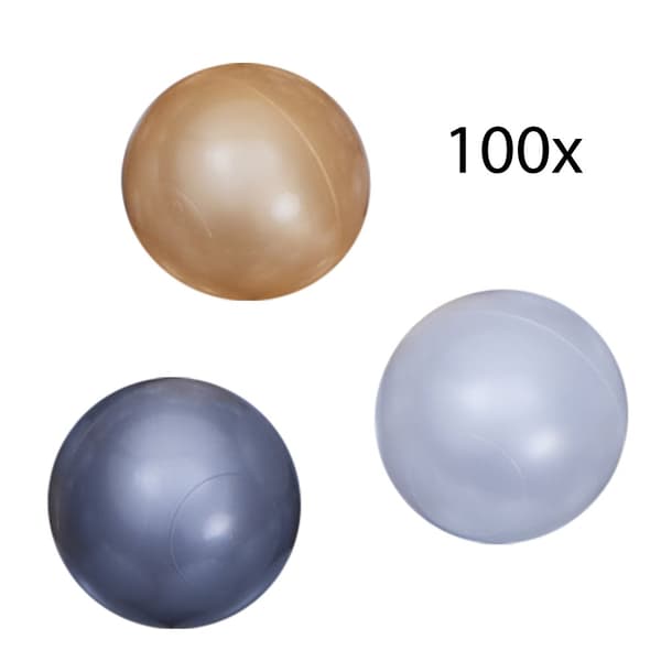 Sunny Pearl 100 bollar | Bollar i Vit/Grå/Guld Ø7cm, 100% BPA-fri PE-polyeten