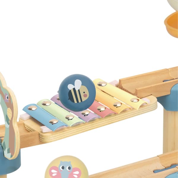 Tooky Toy Baby Marble Tracker - Pastell | Träleksak med Xylofon och Spiraltorn - Innehåller 4 kulor | Montessorileksaker