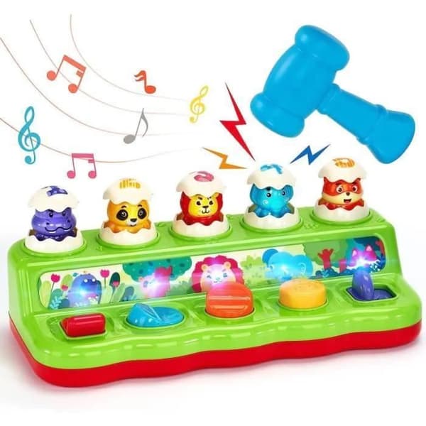 Leksak för baby 1 år gammal Montessori leksak med musik och ljus för barn 1-4 år popup-leksak med djur och färger