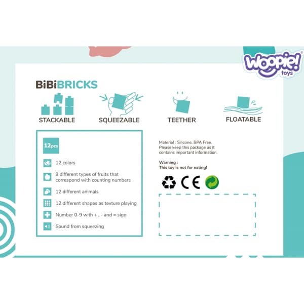 WOOPIE BABY Sensoriska Block Squeeze Pussel Ljud 12 st