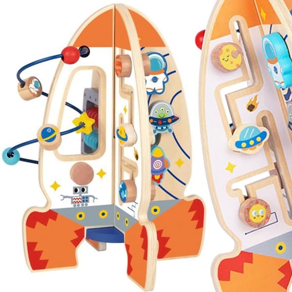 TOOKY TOY Stor Pedagogisk Leksak Multifunktionell Raket i Trä