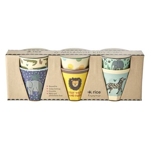 Rice - 6 Pcs Small Melamine Kids Cups -Jungle Print Blue