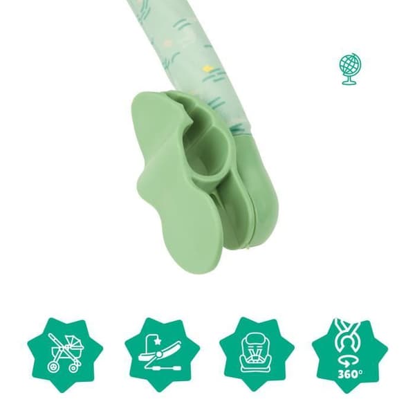 BADABULLE Universal babyaktivitetsbåge, 3 sensoriska leksaker, lätt att placera med 360° roterande klämmor