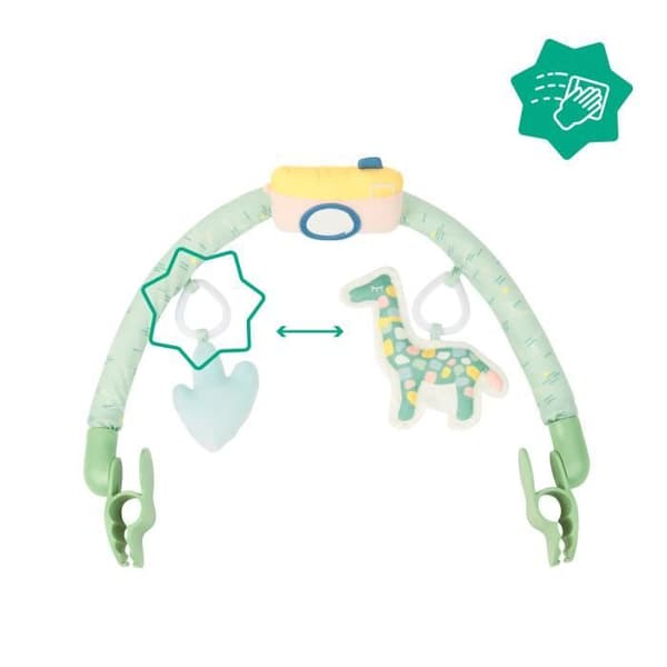 BADABULLE Universal babyaktivitetsbåge, 3 sensoriska leksaker, lätt att placera med 360° roterande klämmor