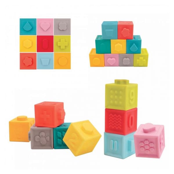 Byggspel - LUDI - Sammankopplade sensoriska kuber - Baby - Flerfärgad - 9 stycken