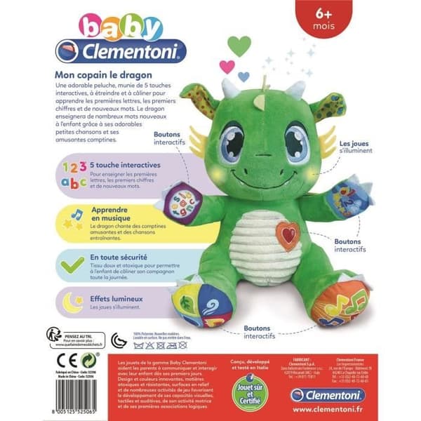 Baby Clementoni interaktiv plyschleksak - My friend the Dragon - Blandat - 6 månader och uppåt