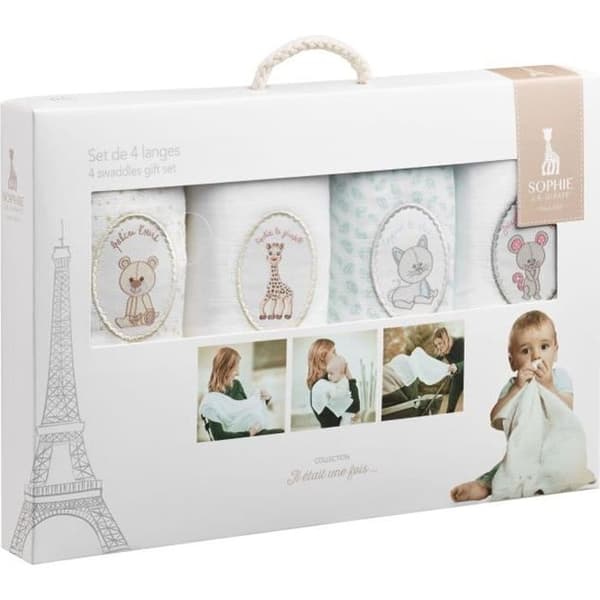 SOPHIE LA GIRAFE Set med 4 broderade babysvampar