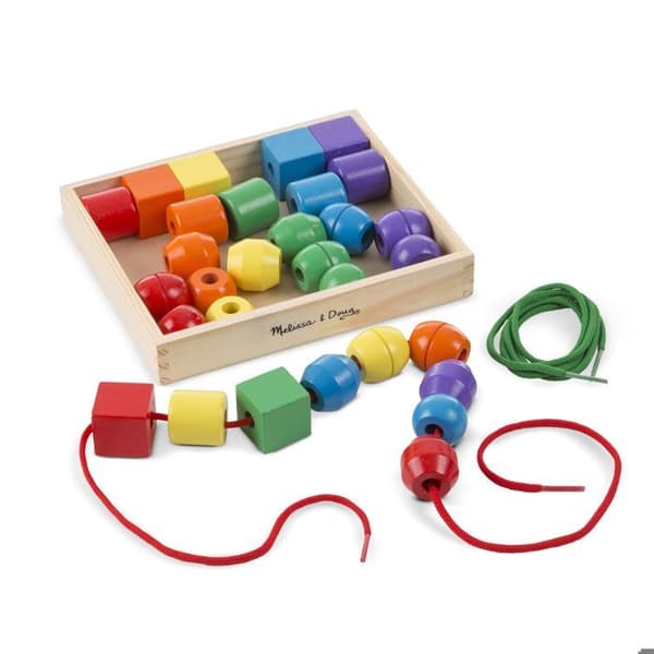 Primära snörpärlor - MELISSA & DOUG - Trettio träpärlor - Blandat - Från 3 år