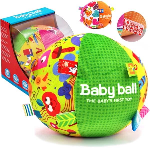 WOOPIE BABY Mjuk Sensorisk Boll "Mrs. Label" med Fastsydda Lappar för Småbarn + Ljud