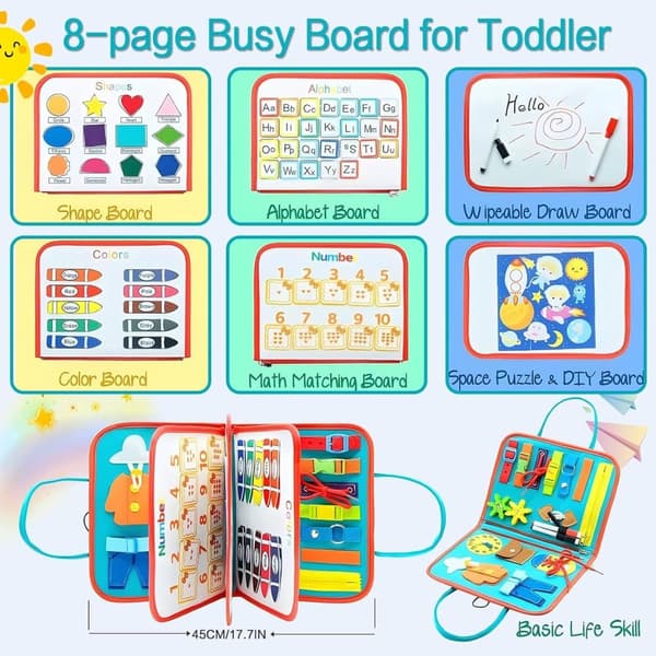 Montessori Busy Board til børn 1-4 år, aktivitets- og udviklingslegetøj til børn