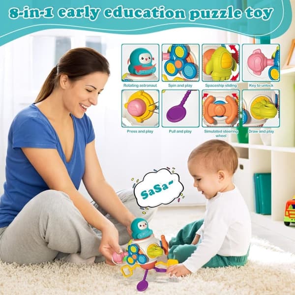OBOSOE Montessori 8-i-1 Busy Sensory Activity Cube, finmotorik legetøj til børn 1-3 år