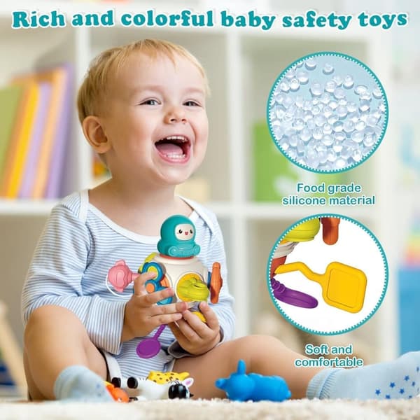 OBOSOE Montessori 8-i-1 Busy Sensory Activity Cube, finmotorik legetøj til børn 1-3 år